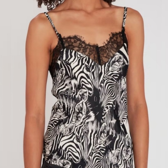 🚦 NWT 7 For All Mankind LA Zebra Floral Lace Trim V-neck Camisole XS - Picture 1 of 14